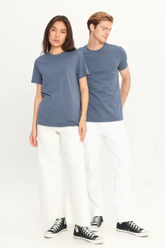 Men's Indigo Melange Cotton Slim Fit Crew Neck Basic T-shirt-INDIGO MELANGE - 12