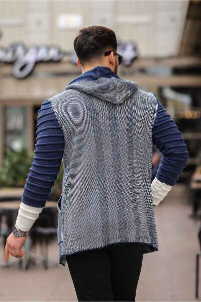 Men's Indigo Patterned Poncho Cardigan - 3