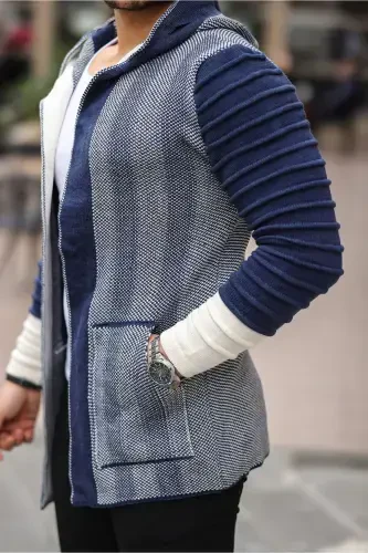 Men's Indigo Patterned Poncho Cardigan - VALIBERTA (1)