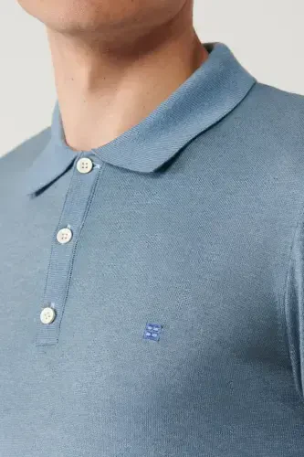 Men's Indigo Polo Collar Knit T-shirt - AVVA (1)