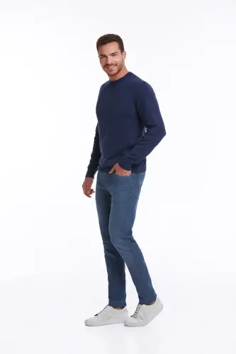 Men's Indigo Regular Fit 100% Cotton Crew Neck - 3