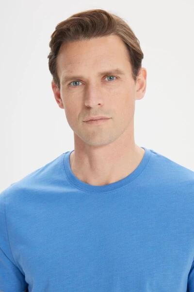 Men's Indigo Slim Fit Narrow Cut 100% Cotton Crew Neck T-shirt - 4