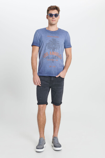Men's Indigo Standard Fit Regular Fit 100% Cotton Slub Crew Neck T-shirt - 11