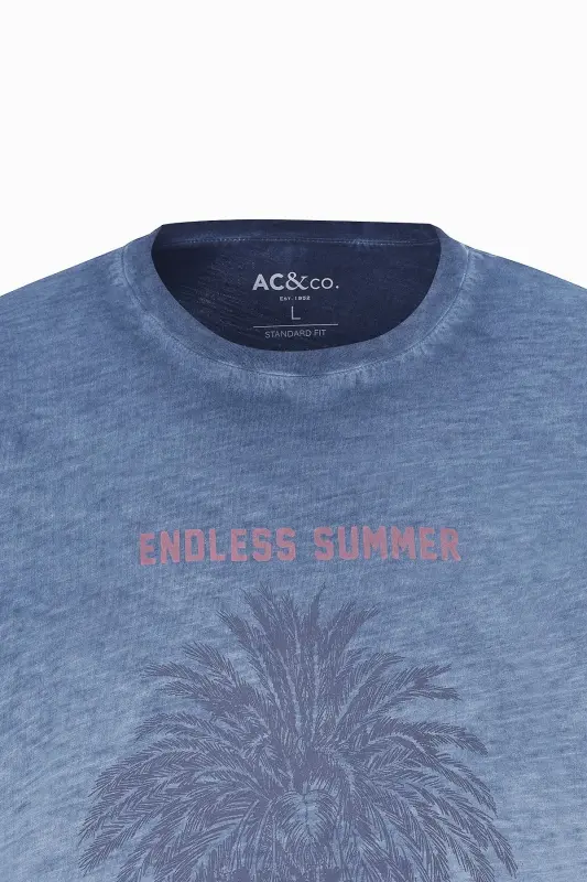 Men's Indigo Standard Fit Regular Fit 100% Cotton Slub Crew Neck T-shirt - 2