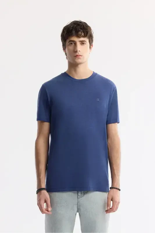 Men's Indigo T-Shirt Soft Touch Crew Neck Regular Fit B001031 - 1