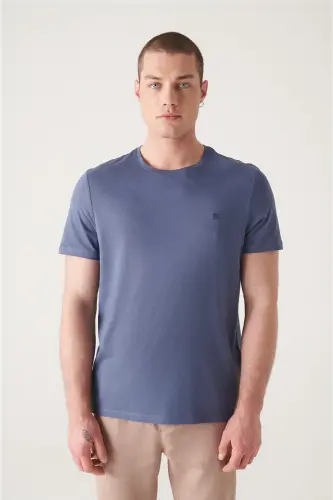 Men's Indigo T-shirt Ultrasoft Crew Neck Plain Regular Fit Modal B001171 