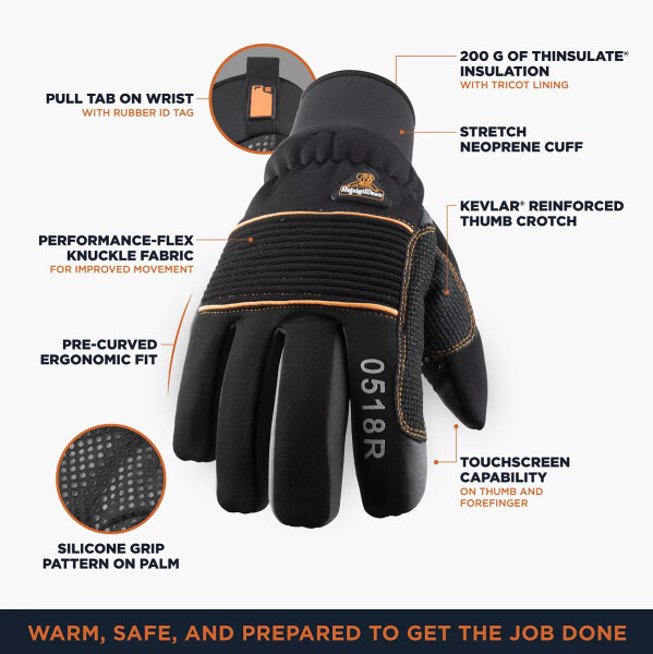 Men's Insulated Lined PolarForce Gloves with Grip Assist Black - 4