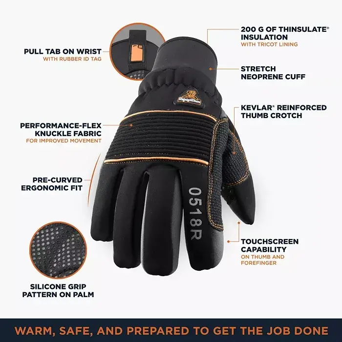 Men's Insulated Lined PolarForce Gloves with Grip Assist-Black - 2