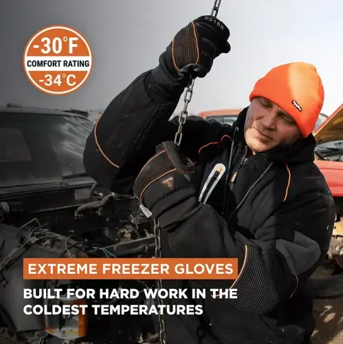Men's Insulated Lined PolarForce Gloves with Grip Assist-Black - REFRIGIWEAR (1)