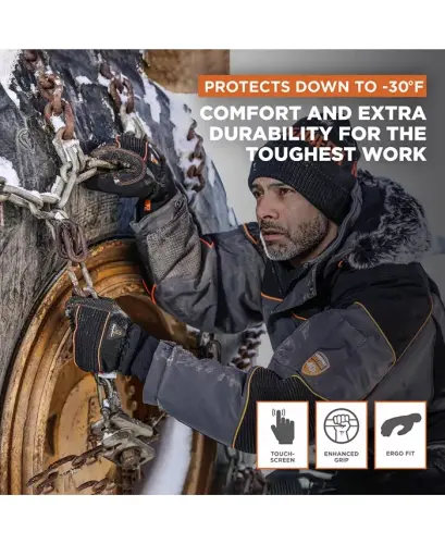 Men's Insulated Lined PolarForce Gloves with Grip Assist-Black - 4