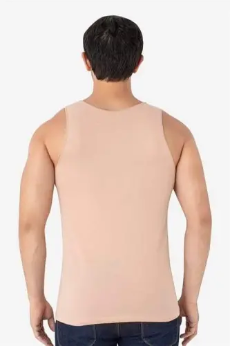 Men's Invisible Tank Top Skin Color 100% Cotton Undershirt 6-Pack - 4