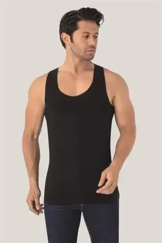 Men's Invisible Undershirt Black 100% Cotton - 1
