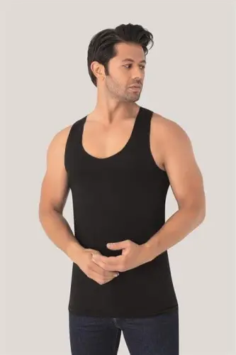 Men's Invisible Undershirt Black 100% Cotton - BÜYÜKBEDENIZ (1)