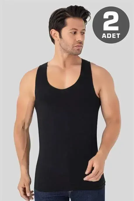 Men's Invisible Undershirt Ghost Undershirt Black 100% Cotton Combed 2-Pack - 2