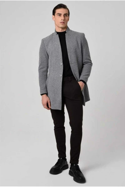 Men's Italian cut, slim fit, long coat with a stand collar. - NOKTA MODA (1)