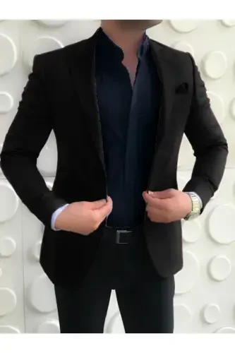 Men's Jacket Black Slim Fit Narrow Cut-black - 1