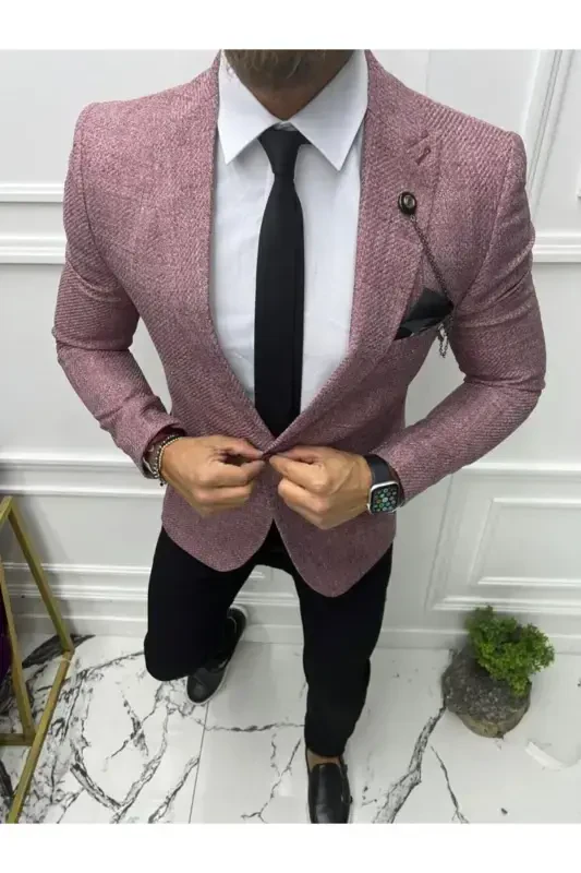 Men's Jacket Slim Fit Narrow Cut-pink - LEONMEN