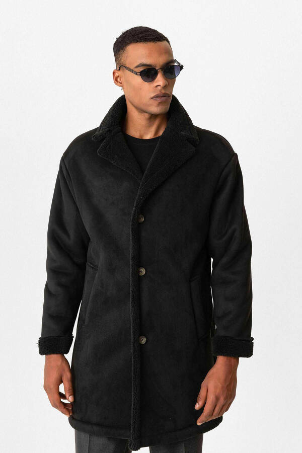 Men's jacket with black suede look and lining - 2