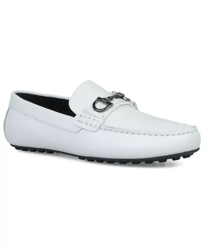 Men's Jasonn Leather Slip-On Bit Driving Loafers - White - Alfani