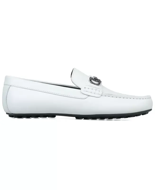 Men's Jasonn Leather Slip-On Bit Driving Loafers - White - 2