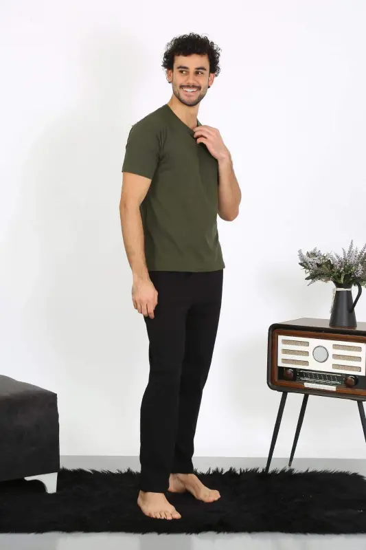 Men's Jersey Khaki 3-Piece Pajama Set 6848 - 10
