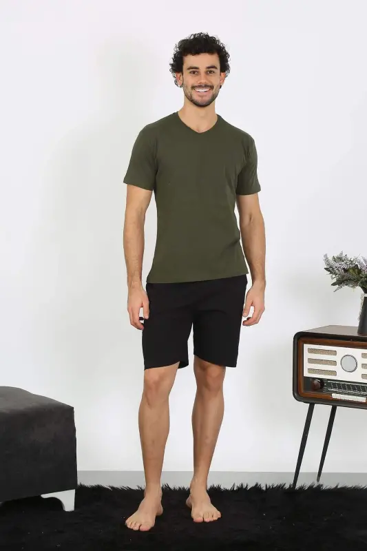 Men's Jersey Khaki 3-Piece Pajama Set 6848 - 11