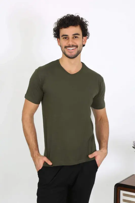 Men's Jersey Khaki 3-Piece Pajama Set 6848 - BÜYÜKBEDENIZ