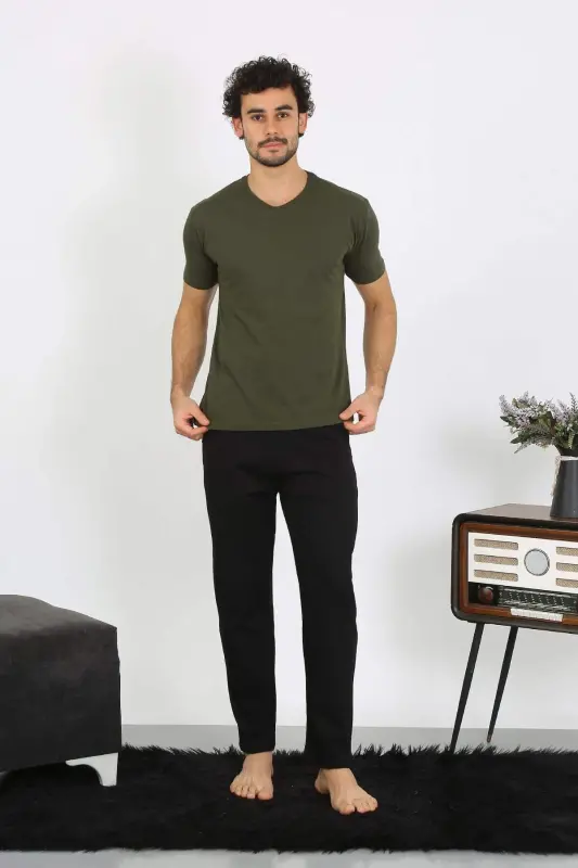 Men's Jersey Khaki 3-Piece Pajama Set 6848 - 14