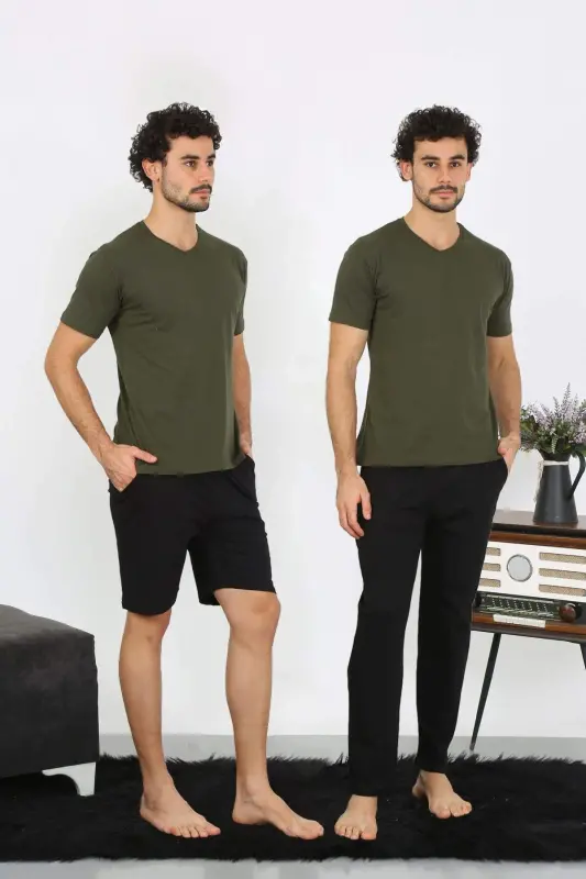 Men's Jersey Khaki 3-Piece Pajama Set 6848 - 2