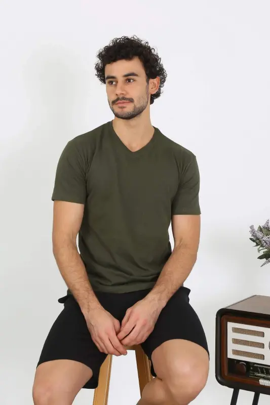 Men's Jersey Khaki 3-Piece Pajama Set 6848 - 3