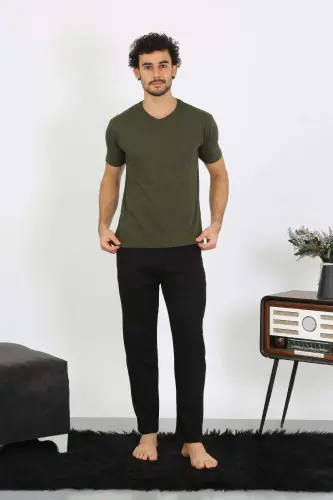 Men's Jersey Khaki 3-Piece Pajama Set 6848 - 6