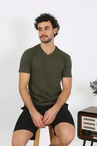 Men's Jersey Khaki 3-Piece Pajama Set 6848 - 3