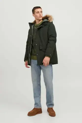 Men's Jjchamp Hooded Long Coat 12236096 Dark Green-Dark Green - JACK & JONES (1)