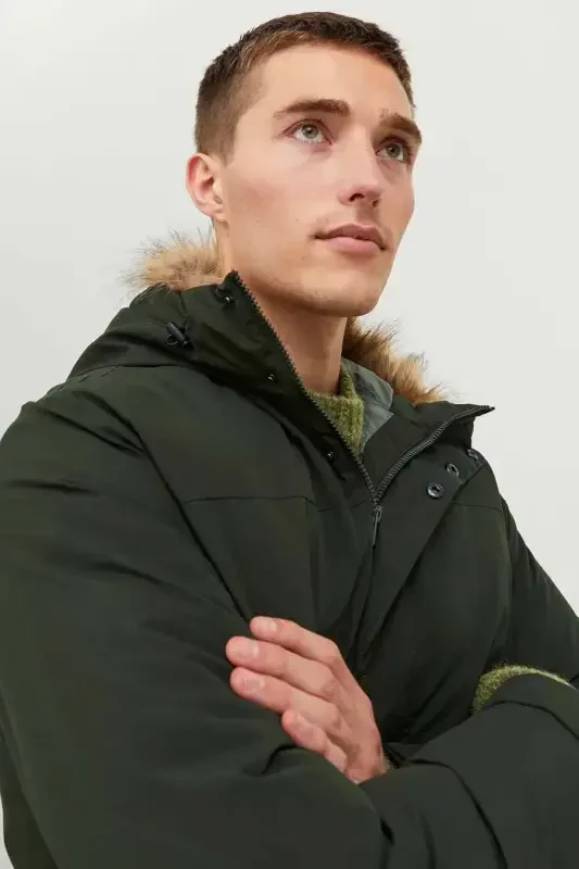Men's Jjchamp Hooded Long Coat 12236096 Dark Green-Dark Green - 3