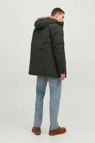 Men's Jjchamp Hooded Long Coat 12236096 Dark Green-Dark Green - 5