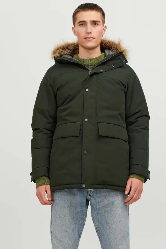 Men's Jjchamp Hooded Long Coat 12236096 Dark Green-Dark Green - 1