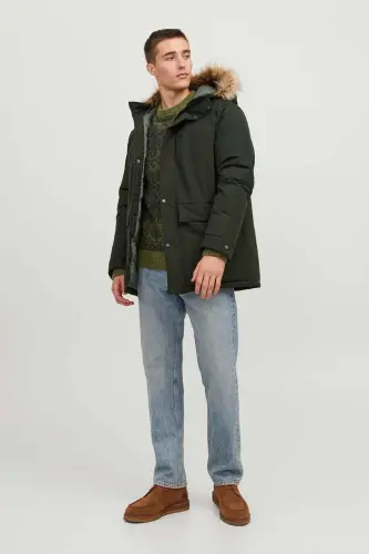Men's Jjchamp Hooded Long Coat 12236096 Dark Green-Dark Green - 2