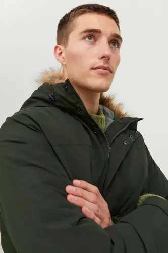 Men's Jjchamp Hooded Long Coat 12236096 Dark Green-Dark Green - 3
