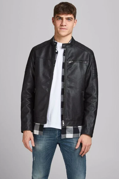 Men's Jjerocky Leather Jacket 12147218 - JACK & JONES
