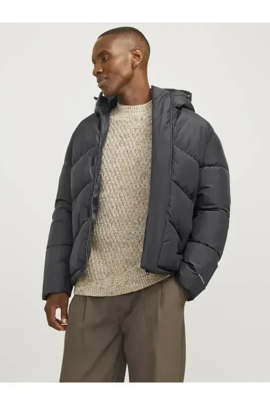 Men's Jjworld Hooded Puffer Coat 12259850 Asphalt-Asphalt - 3