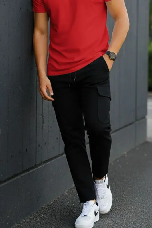 Men's Jogger Elastic Waist Pants-BLACK - 4