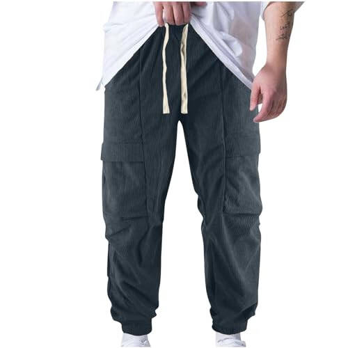 Mens Jogger Pants Corduroy Vintage Gym Pants Men Running Tapered Joggers Slim Fit Drawstring Cinch Bottoms Sweatpants - 1