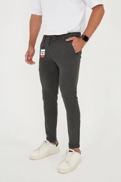 Men's Jogger Slim Fit Half Elastic Waist Double Leg Anthracite Fabric Pants - 1