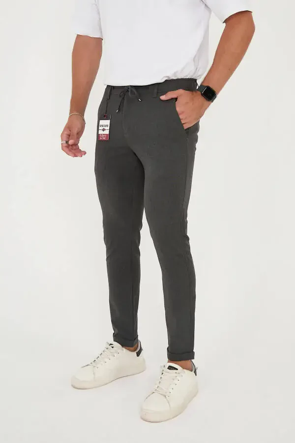 Men's Jogger Slim Fit Half Elastic Waist Double Leg Anthracite Fabric Pants - 1