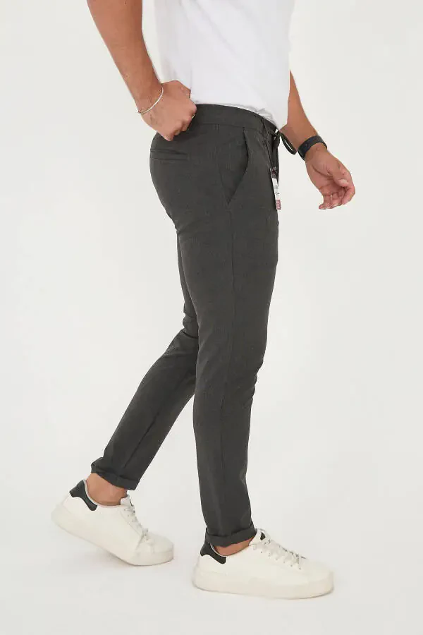 Men's Jogger Slim Fit Half Elastic Waist Double Leg Anthracite Fabric Pants - 4