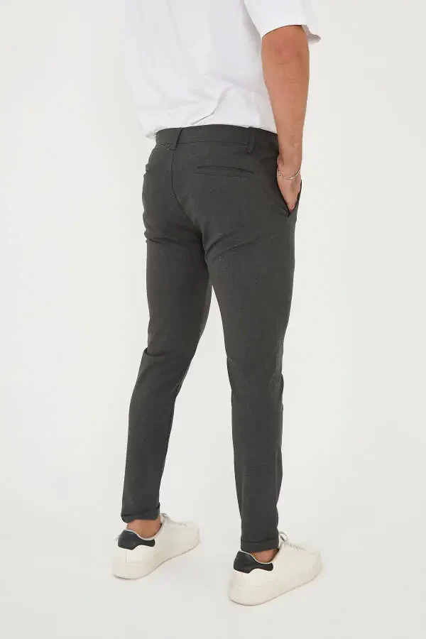 Men's Jogger Slim Fit Half Elastic Waist Double Leg Anthracite Fabric Pants - 5