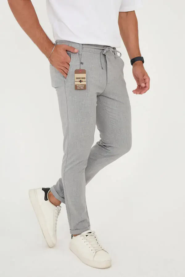 Men's Jogger Slimfit Half Elastic Waist Double Cuff Grey Fabric Trousers - 1