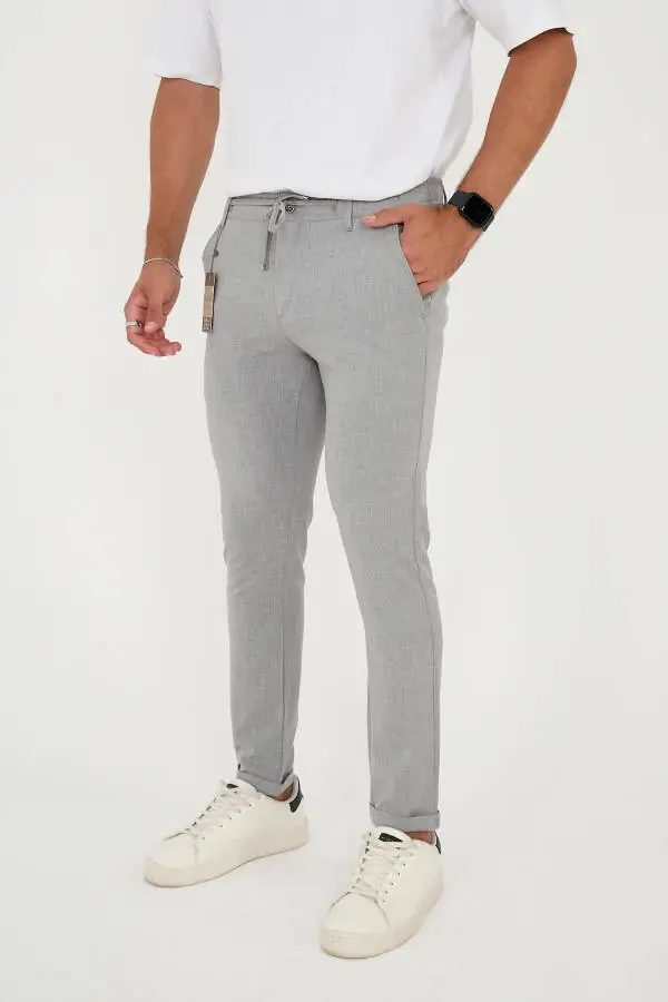 Men's Jogger Slimfit Half Elastic Waist Double Cuff Grey Fabric Trousers - 3