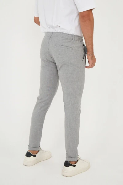 Men's Jogger Slimfit Half Elastic Waist Double Cuff Grey Fabric Trousers - 5