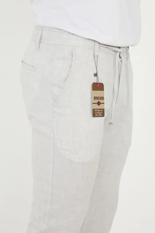 Men's Jogger Slimfit Half Elastic Waist Double Hem Light Gray Fabric Pants-LIGHT GRAY - 6
